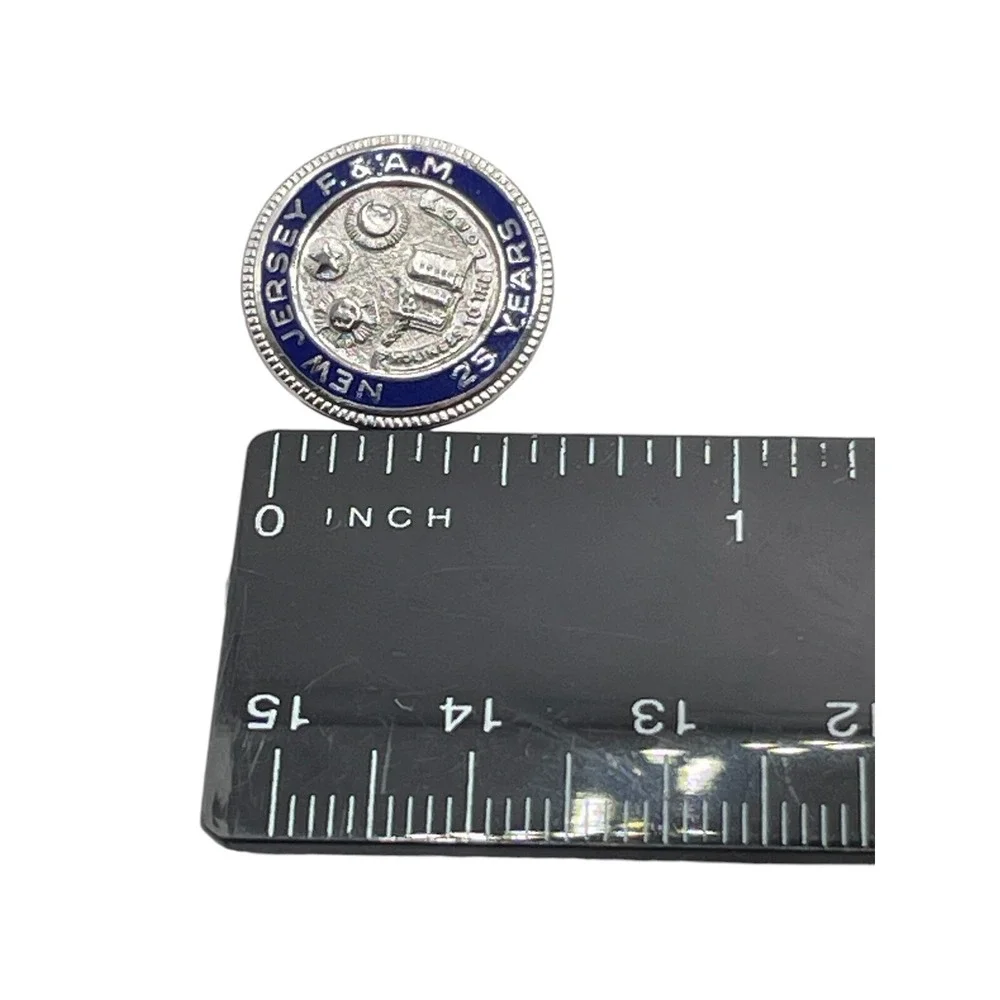 Freemason Masonic 25 Year F & AM New Jersey Sterling Silver 925 Member Lapel Pin